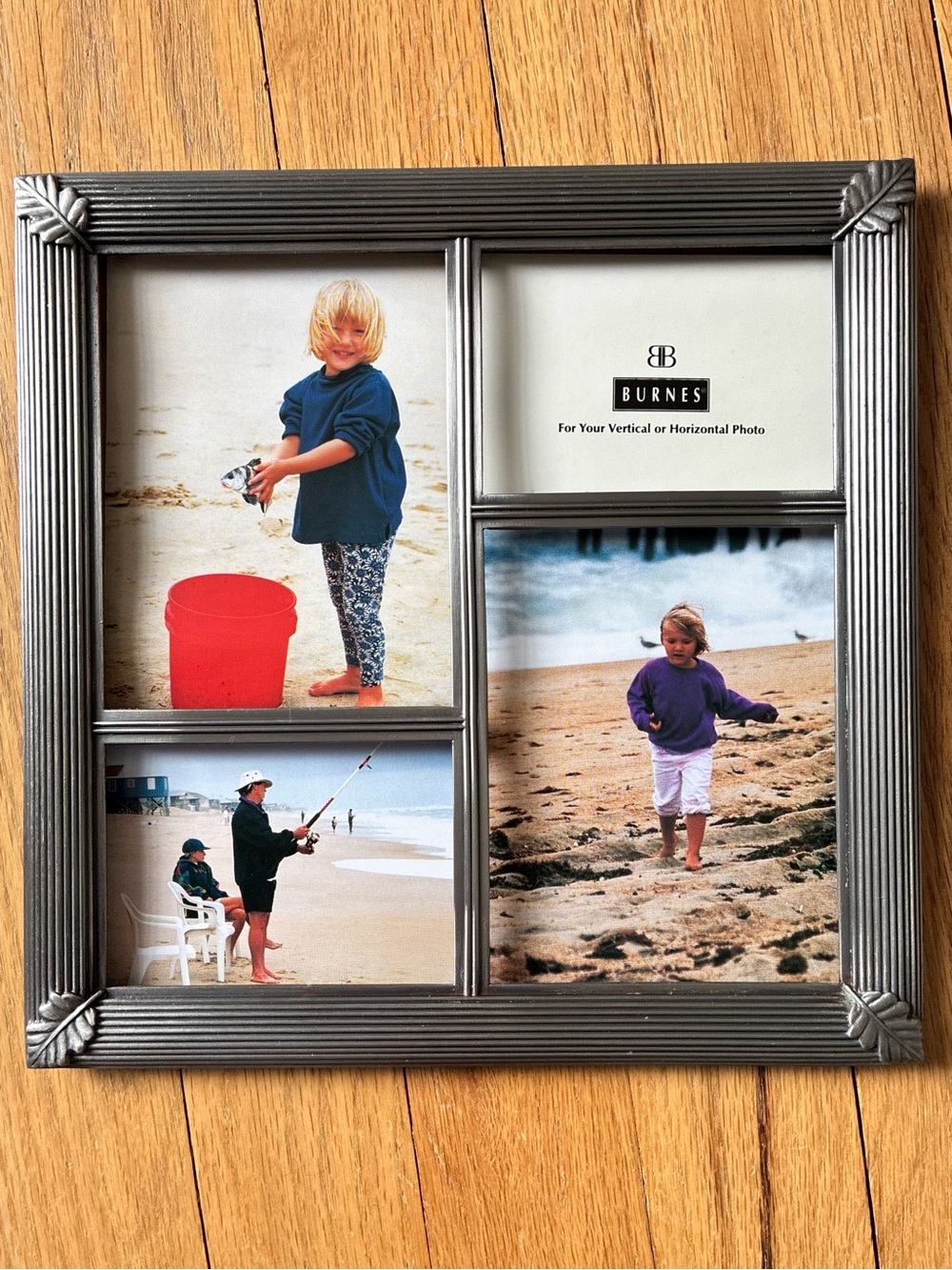 NIB Burnes®️Photo Collage Frame, Silver tone metal, 9x9 in.  MISSING GLASS